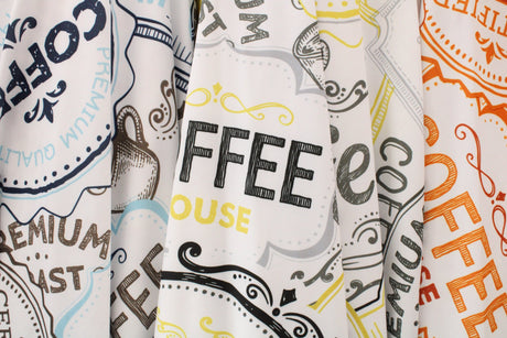 Coffee House Spandex Fabric - Coffee Print, 58/60" Width (1 Yard)