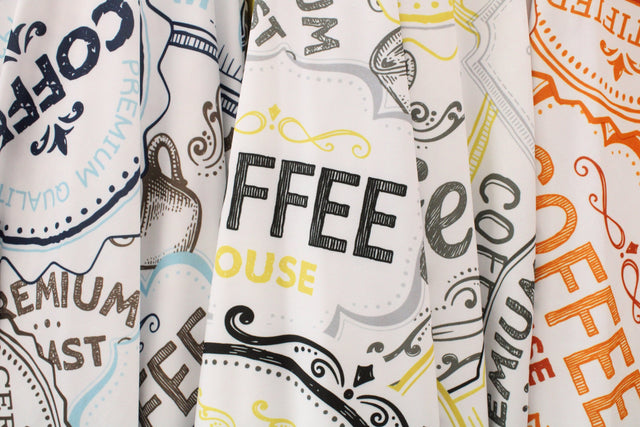 Coffee House Spandex Fabric - Coffee Print, 58/60" Width (1 Yard)