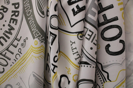 Coffee House Spandex Fabric - Coffee Print, 58/60" Width (1 Yard)
