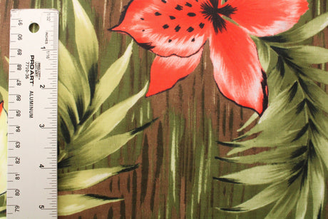 Tiki Floral Polyester Spandex Fabric - Red And Yellow Floral Print, 58/60" Width (1 Yard)