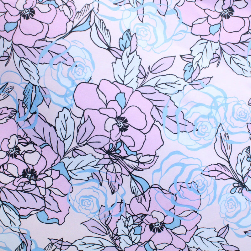 Lilac Floral Print Spandex Fabric - Lilac Floral Print, 58/60" Width (1 Yard)