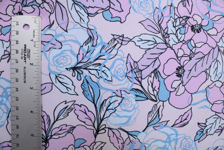 Lilac Floral Print Spandex Fabric - Lilac Floral Print, 58/60" Width (1 Yard)