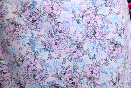 Lilac Floral Print Spandex Fabric - Lilac Floral Print, 58/60" Width (1 Yard)