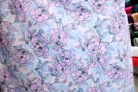 Lilac Floral Print Spandex Fabric - Lilac Floral Print, 58/60" Width (1 Yard)