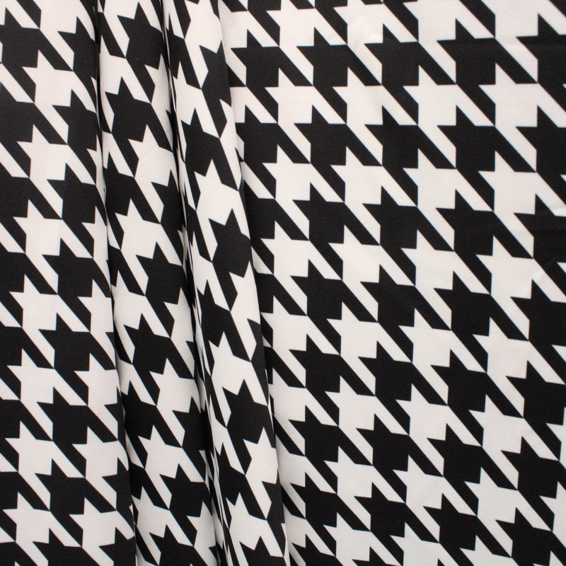 Black And White Houndstooth Polyester Spandex Fabric - Black And White Houndstooth, 58/60" Width (1 Yard)