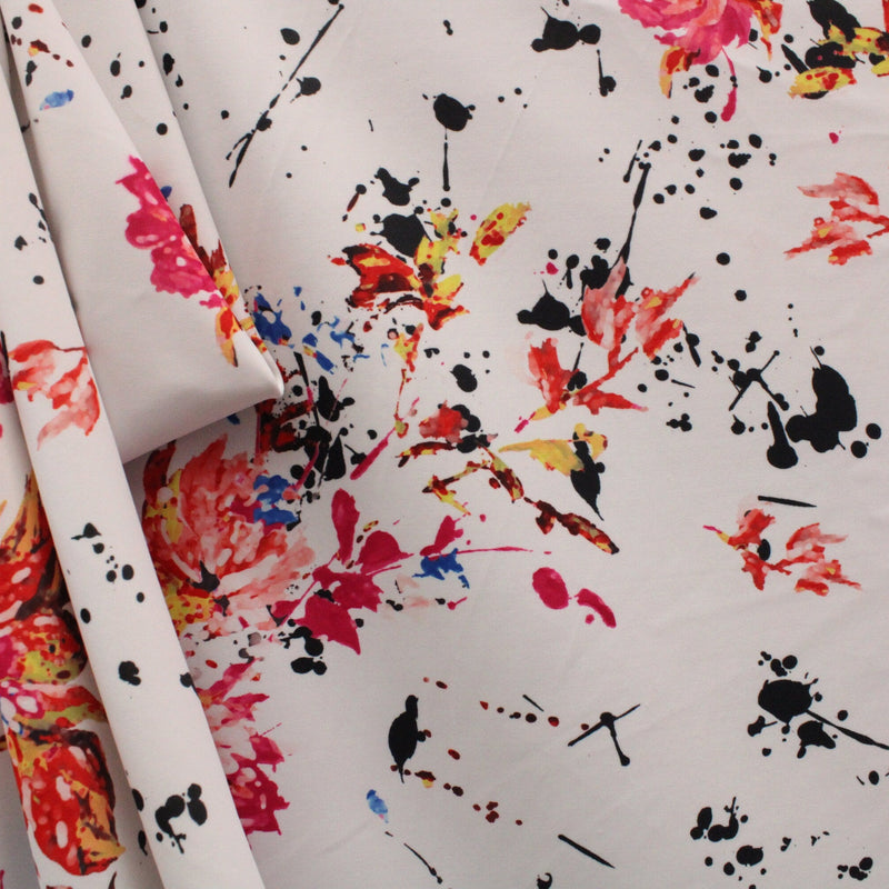 Red Abstract Floral Spandex Fabric - Red Abstract Floral Print, 58/60" Width (1 Yard)