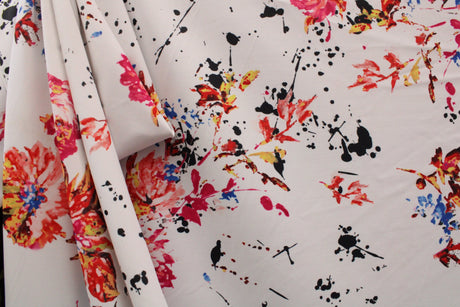 Red Abstract Floral Spandex Fabric - Red Abstract Floral Print, 58/60" Width (1 Yard)