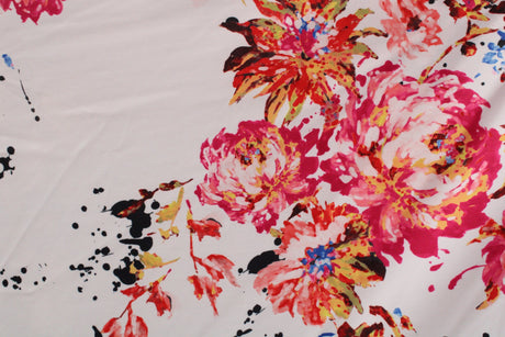Red Abstract Floral Spandex Fabric - Red Abstract Floral Print, 58/60" Width (1 Yard)