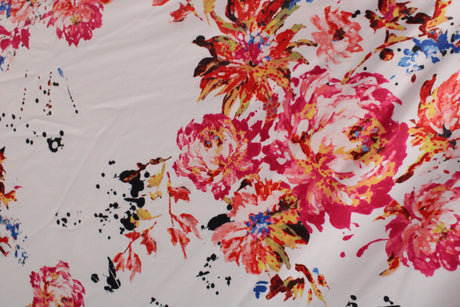 Red Abstract Floral Spandex Fabric - Red Abstract Floral Print, 58/60" Width (1 Yard)