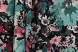 Teal And Pink Floral Spandex Fabric - Teal And Pink Floral, 58"/60" Width (1 Yard)