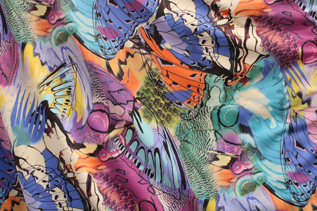Butterfly Collage Polyester Spandex Fabric - Butterfly Collage Print, 58"/60" Width (1 Yard)