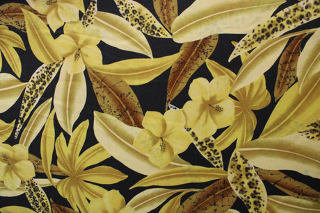 Golden Foliage Polyester Spandex Fabric - Printed Foliage, 58"/60" Width (1 Yard)