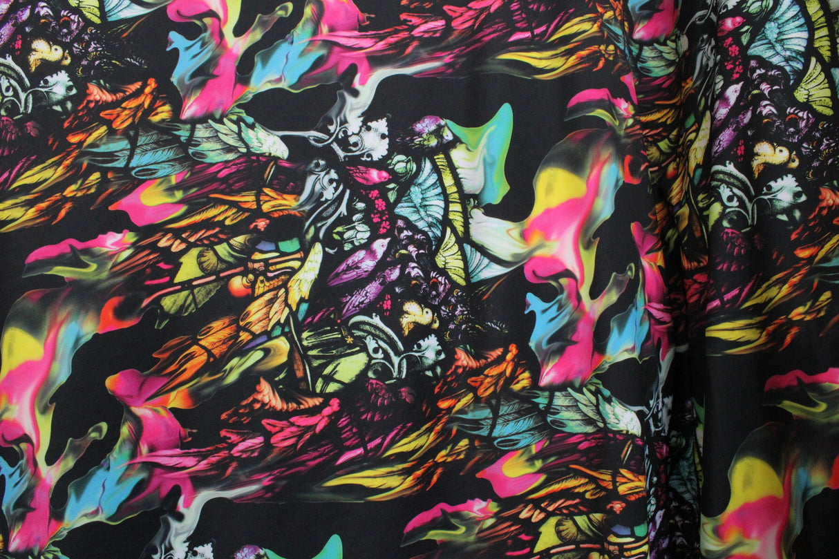 Colorful Feathers Polyester Spandex Fabric - Colorful Traditional Feathers, 58"/60" Width (Yard (36" X 60"))