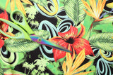Tropical Swirl Floral Polyester Spandex Fabric - Tropical Swirl Floral Print, 58"/60" Width (1 Yard)