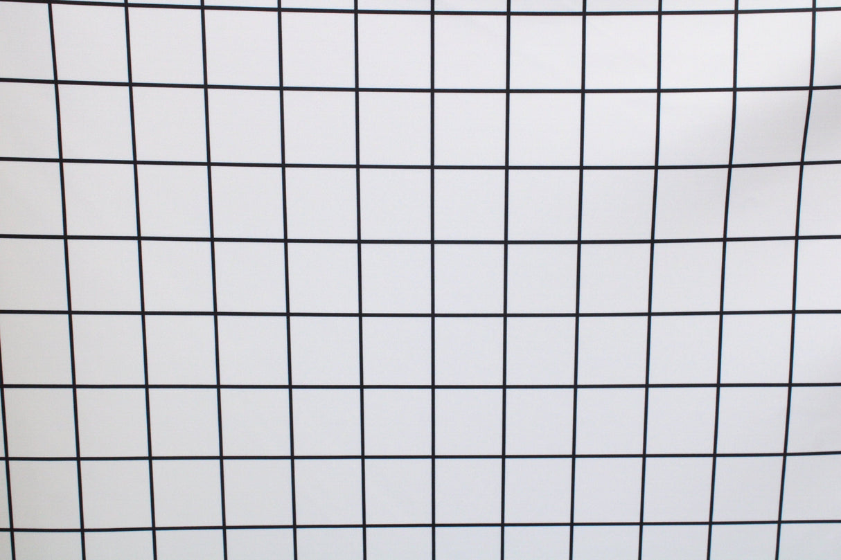 Black And White Geometric Grid Polyester Spandex Fabric - Black And White Geometric Grid, 58"/60" Width (1 Yard)