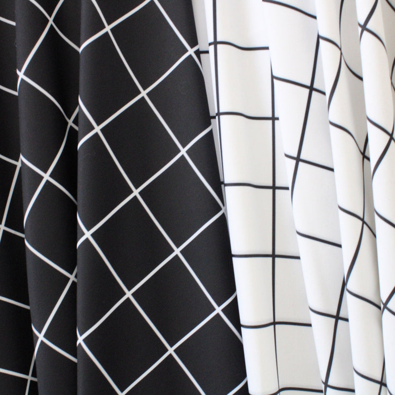 Black And White Geometric Grid Polyester Spandex Fabric - Black And White Geometric Grid, 58"/60" Width (1 Yard)