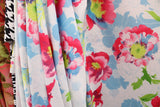 Pink And Blue Floral Print Polyester Spandex Fabric - Pink And Blue Floral Print, 58"/60" Width (1 Yard)