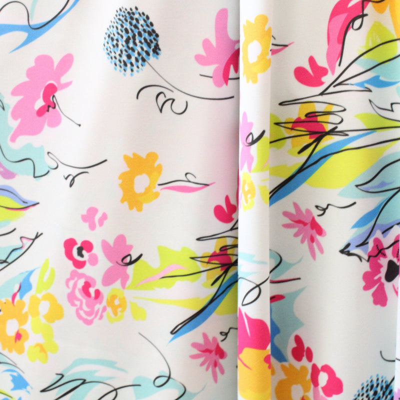 Watercolor Floral Print Polyester Spandex Fabric - Watercolor Floral Print, 58"/60" Width (1 Yard)