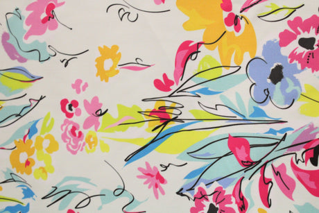 Watercolor Floral Print Polyester Spandex Fabric - Watercolor Floral Print, 58"/60" Width (1 Yard)