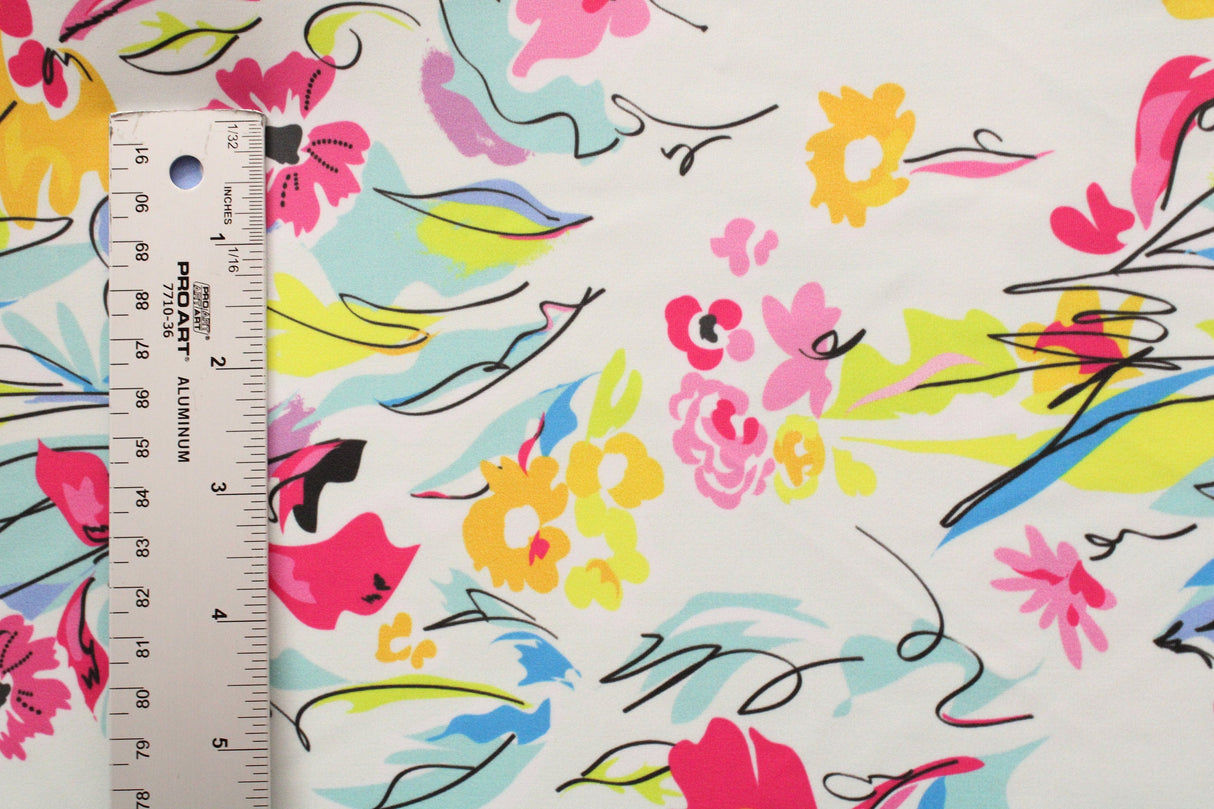 Watercolor Floral Print Polyester Spandex Fabric - Watercolor Floral Print, 58"/60" Width (1 Yard)