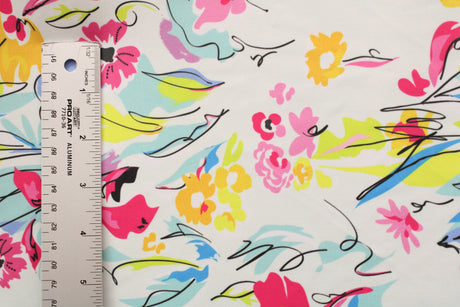 Watercolor Floral Print Polyester Spandex Fabric - Watercolor Floral Print, 58"/60" Width (1 Yard)