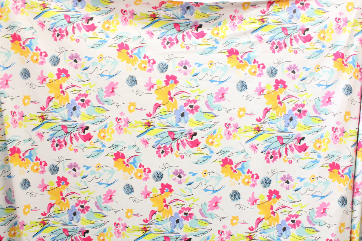 Watercolor Floral Print Polyester Spandex Fabric - Watercolor Floral Print, 58"/60" Width (1 Yard)