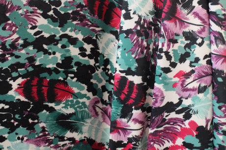 Watercolor Feathers Spandex Fabric - Watercolor Feathers Print, 58"/60" Width (Yard (36" X 60"))