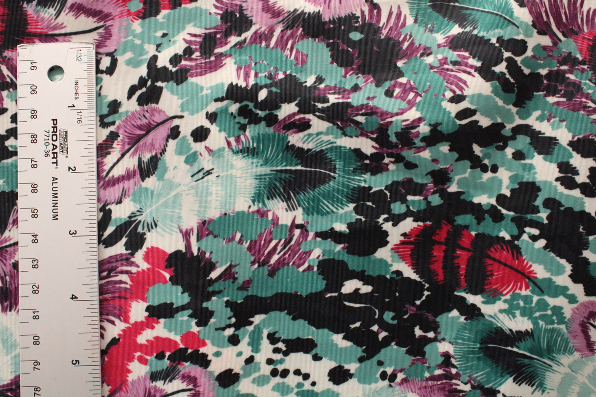 Watercolor Feathers Spandex Fabric - Watercolor Feathers Print, 58"/60" Width (Yard (36" X 60"))
