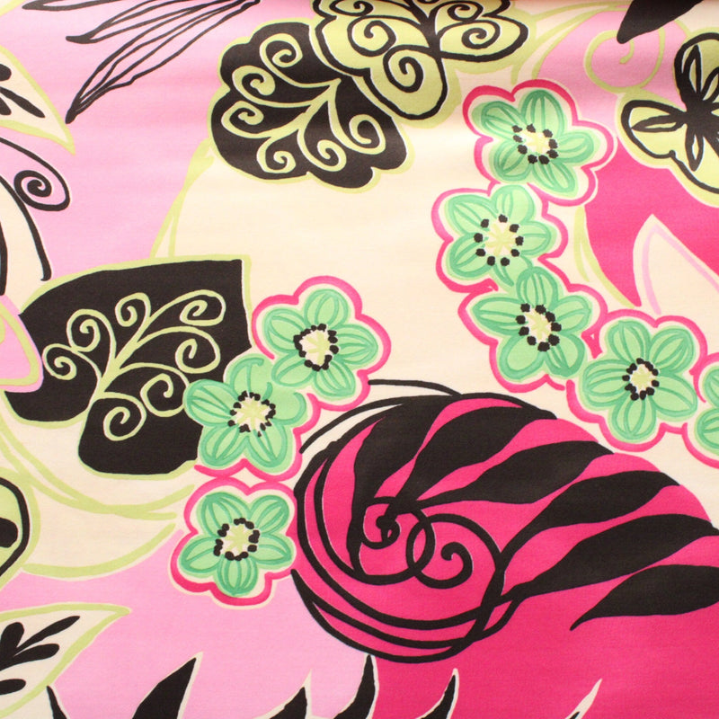 Pink And Green Abstract Floral Spandex Fabric - Pink And Green Abstract Floral, 58"/60" Width (Yard (36" X 60"))