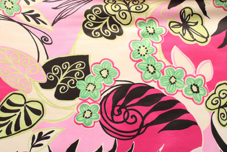 Pink And Green Abstract Floral Spandex Fabric - Pink And Green Abstract Floral, 58"/60" Width (Yard (36" X 60"))