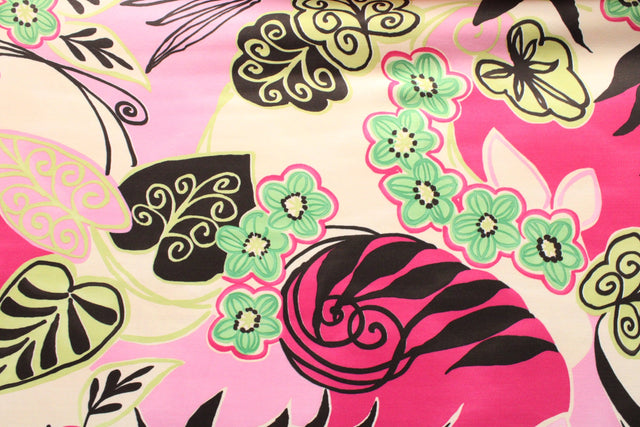 Pink And Green Abstract Floral Spandex Fabric - Pink And Green Abstract Floral, 58"/60" Width (Yard (36" X 60"))
