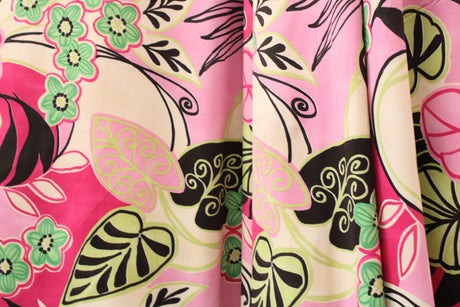 Pink And Green Abstract Floral Spandex Fabric - Pink And Green Abstract Floral, 58"/60" Width (Yard (36" X 60"))