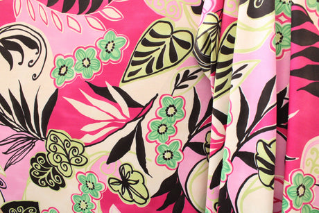 Pink And Green Abstract Floral Spandex Fabric - Pink And Green Abstract Floral, 58"/60" Width (Yard (36" X 60"))