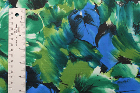 Blue And Green Floral Polyester Spandex Fabric - Blue And Green Floral Print, 58/60" Width (1 Yard)