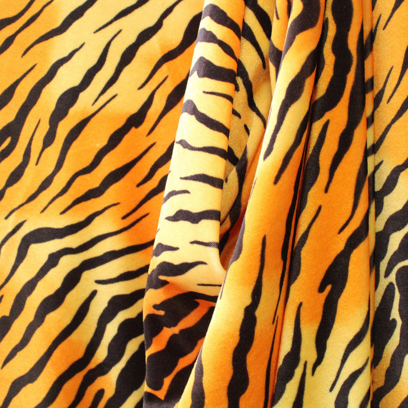 Tiger Velvet Fabric - Tiger Print, 4-Way Stretch, 36" X 60" (1 Yard)