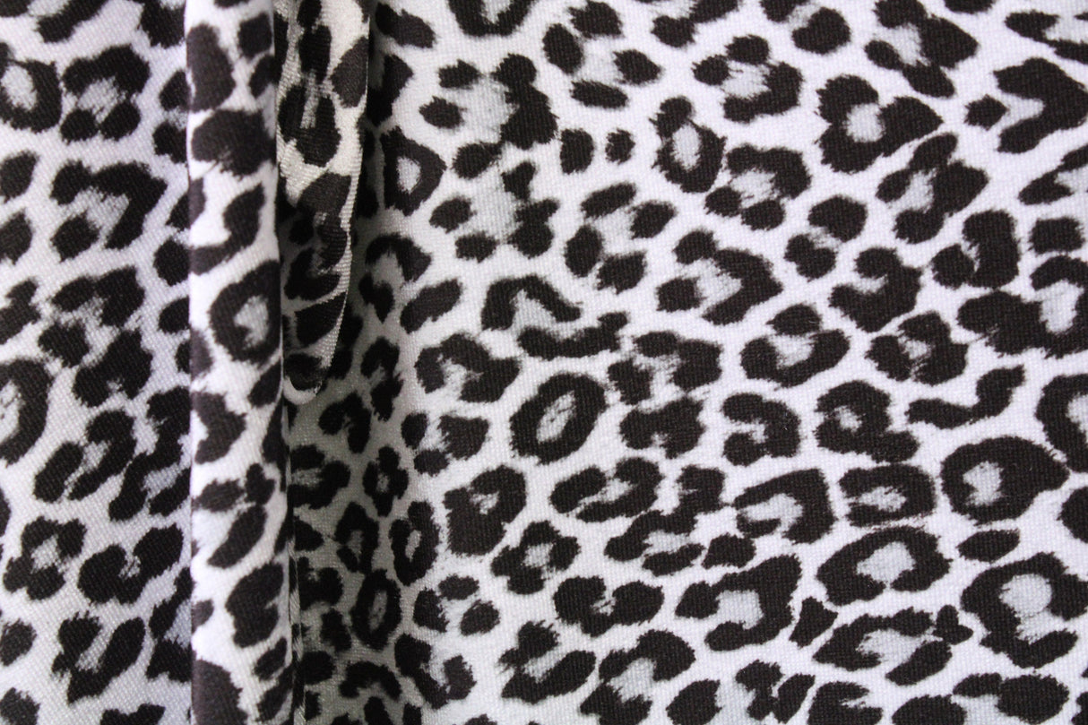 Silver Leopard Velvet Fabric - Silver Leopard Print, 36" X 60" (1 Yard)