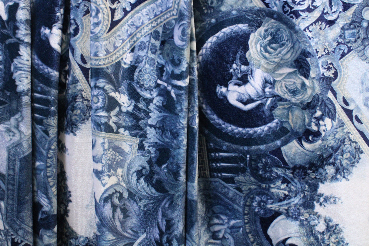 Blue Renaissance Velvet Fabric - Blue Cheetah Print, 36" X 60" (1 Yard)