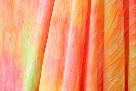 Crinkled Neon Tie Dye Velvet Fabric - Neon Green/Neon Coral Tie Dye, 36" X 60" Width (1 Yard)