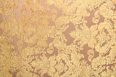 Damask Royal Floral Burnout Velvet Fabric - Black, Gold Damask Floral, 36" X 60" (1 Yard)