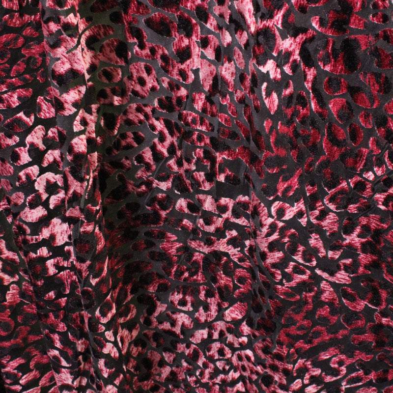 Maroon Cheetah Burnout Velvet Fabric - Maroon Cheetah, 4-Way Stretch, 1 Yard