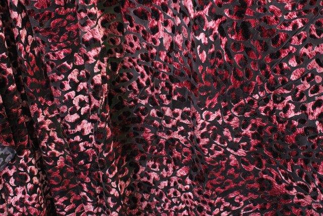 Maroon Cheetah Burnout Velvet Fabric - Maroon Cheetah, 4-Way Stretch, 1 Yard