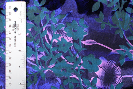 Dainty Floral Burnout Velvet Fabric - Rust/Purple Floral, 36" X 60" Width (1 Yard)