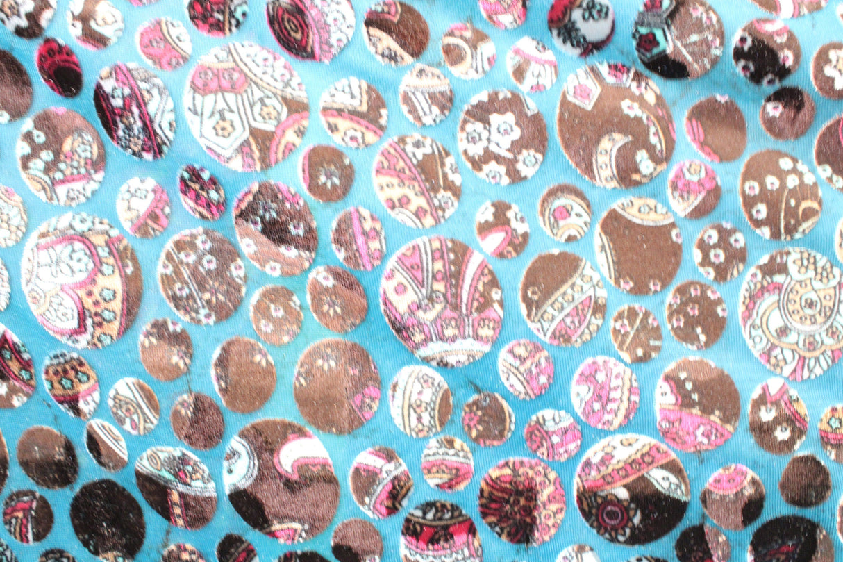 Paisley Dots Burnout Velvet Fabric - Teal, Brown Paisley Dots, 36" Width (1 Yard)