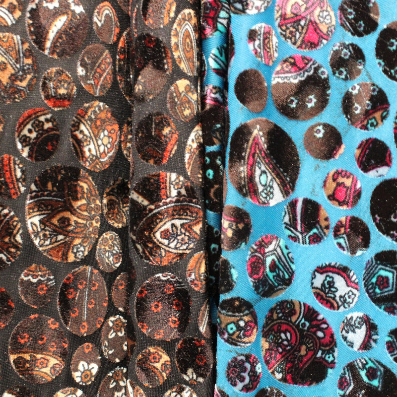 Paisley Dots Burnout Velvet Fabric - Teal, Brown Paisley Dots, 36" Width (1 Yard)