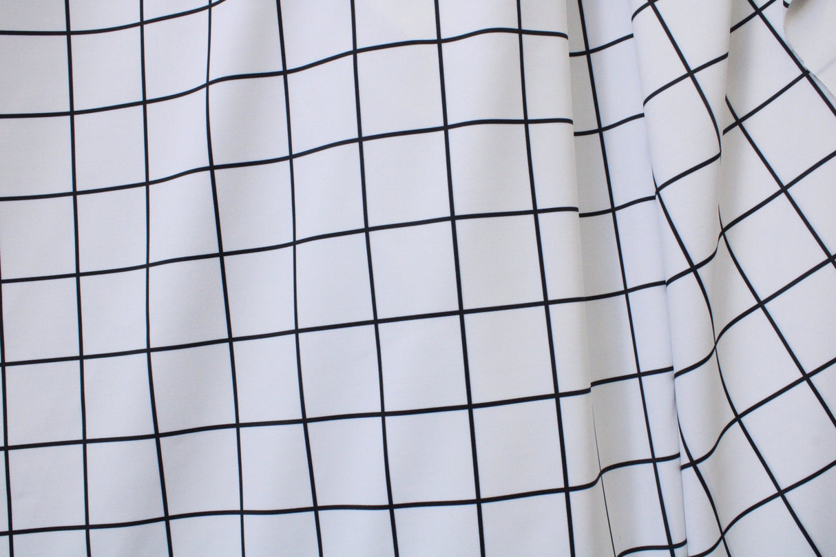 Black And White Geometric Grid Polyester Spandex Fabric - Black And White Geometric Grid, 58"/60" Width (1 Yard)