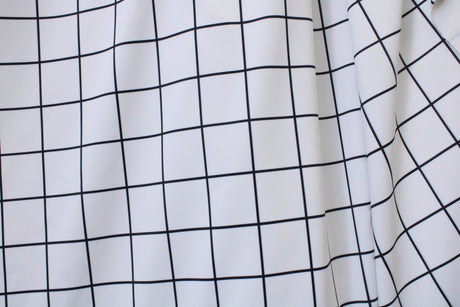 Black And White Geometric Grid Polyester Spandex Fabric - Black And White Geometric Grid, 58"/60" Width (1 Yard)