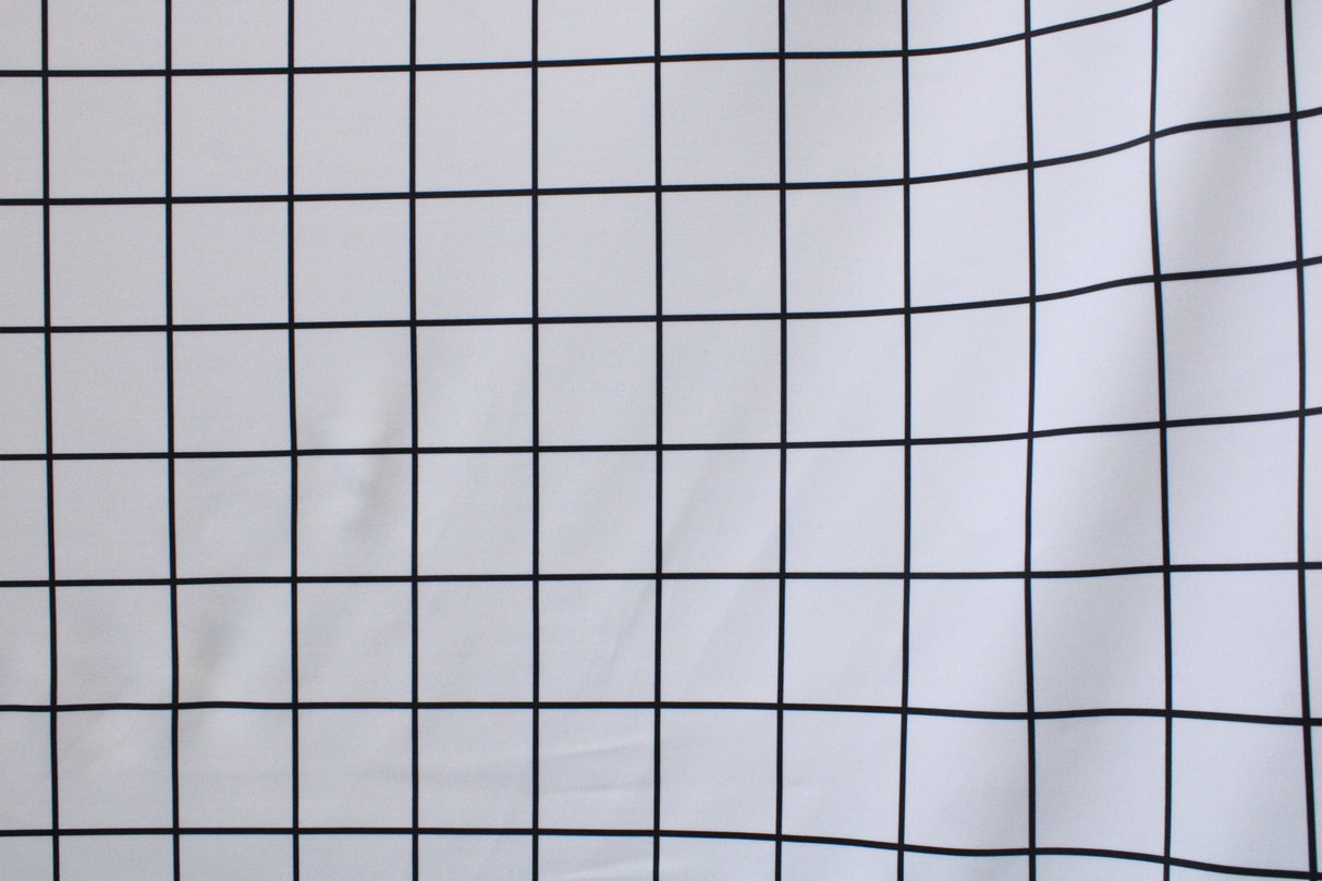 Black And White Geometric Grid Polyester Spandex Fabric - Black And White Geometric Grid, 58"/60" Width (1 Yard)