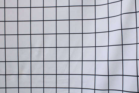 Black And White Geometric Grid Polyester Spandex Fabric - Black And White Geometric Grid, 58"/60" Width (1 Yard)