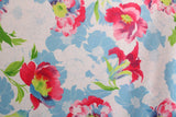 Pink And Blue Floral Print Polyester Spandex Fabric - Pink And Blue Floral Print, 58"/60" Width (1 Yard)