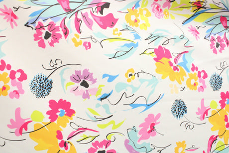 Watercolor Floral Print Polyester Spandex Fabric - Watercolor Floral Print, 58"/60" Width (1 Yard)